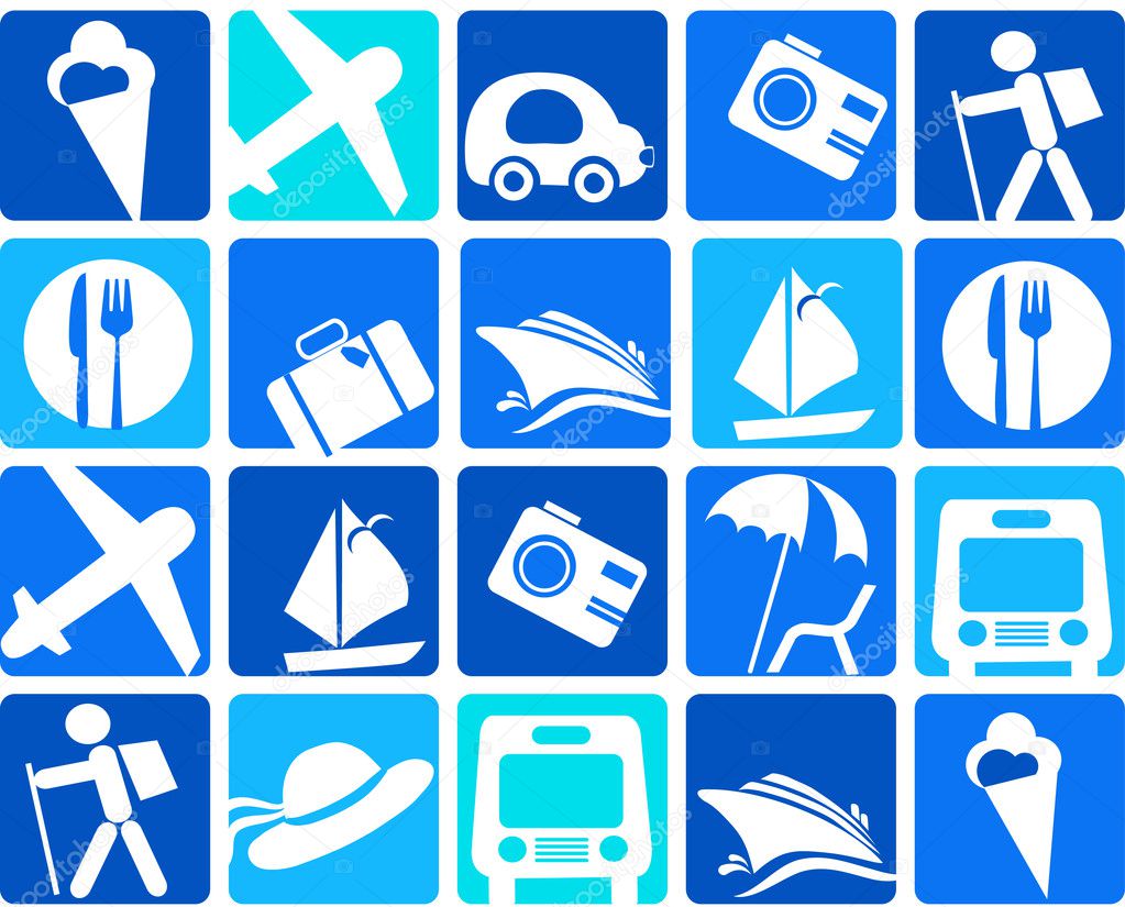 Traveling and transportation icon set