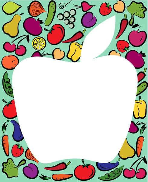 Πλαίσιο της Apple σε φρούτα και λαχανικά φόντο — Διανυσματικό Αρχείο