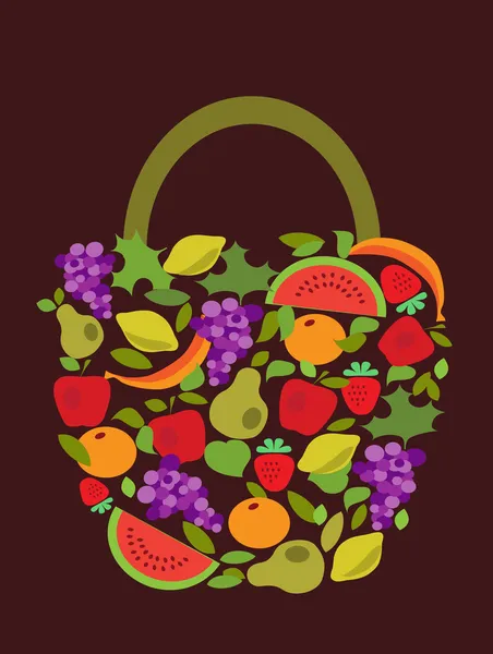 Bag with fruits and vegetables pattern — Stock Vector