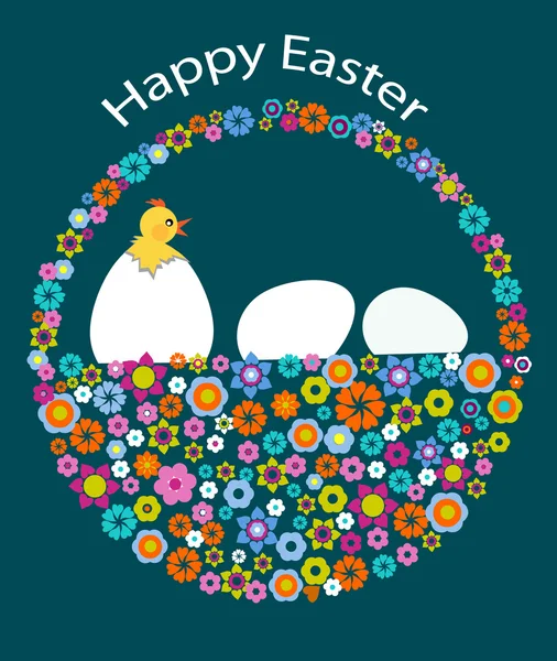 Húsvéti tojás és a csirke virág textúra. — Stock Vector