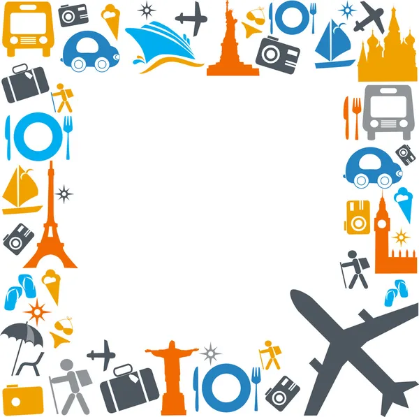 Kleurrijke pictogrammen van reizen en vervoer — Stockvector