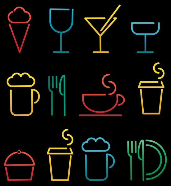 Colorido conjunto de bebidas y alimentos — Vector de stock