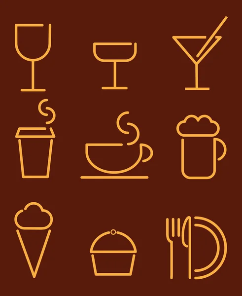 Beverage and food set icons — Stock Vector