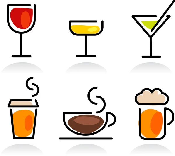 Conjunto de iconos de bebidas coloridas — Vector de stock