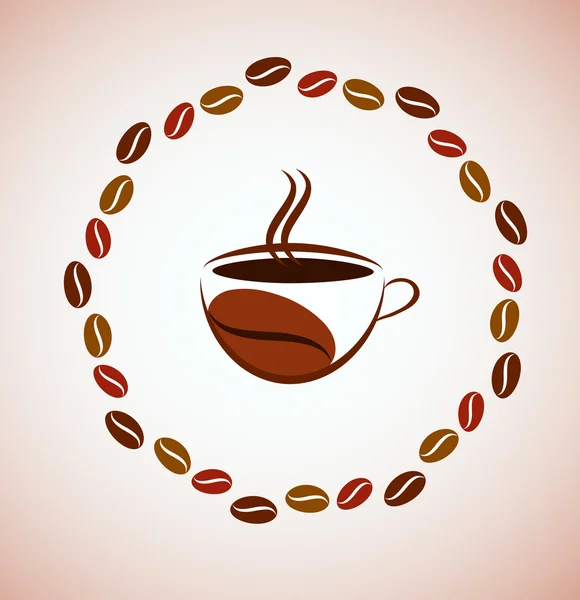 Xícara de café quente com moldura de grão de café — Vetor de Stock