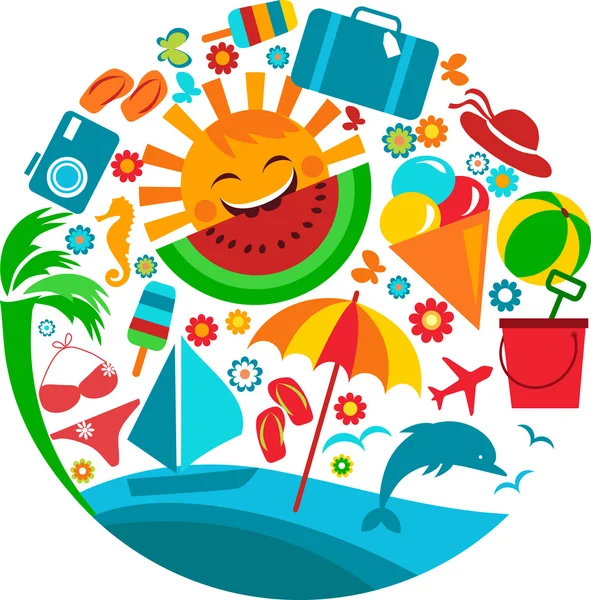 Summer vacation; template of summer icons — Stock Vector
