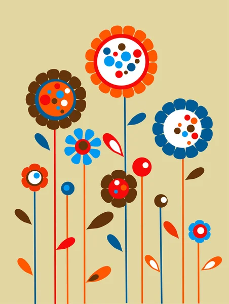 誕生日カード: レトロなカラフルな花 — ストックベクタ
