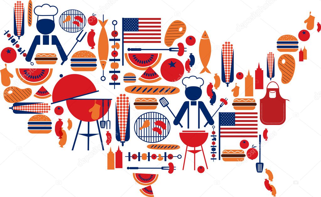 4th of July celebration; Flag with barbecue icons
