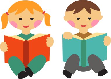 Boy and girl reading books clipart