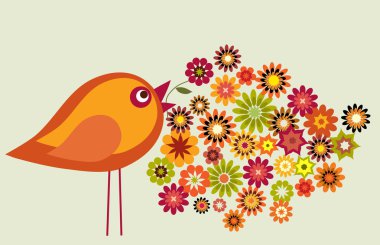 kuş, vektör çizim ile sonbahar Çiçek Bahçesi