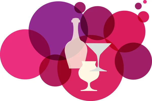 Botella de vino con copas sobre fondo retro — Archivo Imágenes Vectoriales