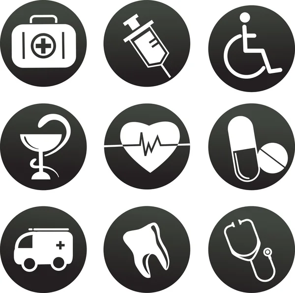 Zbiór medical ikony tematyczne, czarny biały — Wektor stockowy