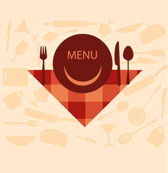 Restaurant menu design with smiley on plate — Stock Vector