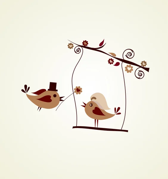 Wedding card; groom bird giving a flower — Stock Vector