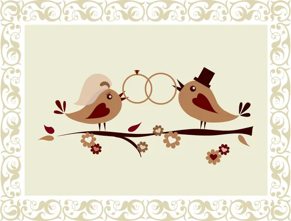 Uitnodiging voor bruiloft met vogels — Stockvector