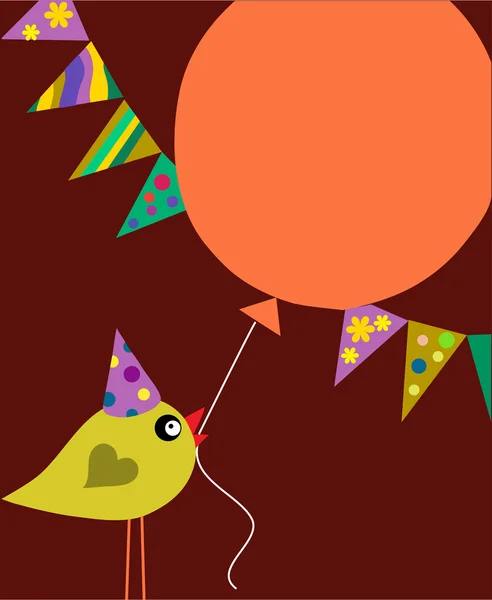 黄色鸟拿着生日气球 — 图库矢量图片