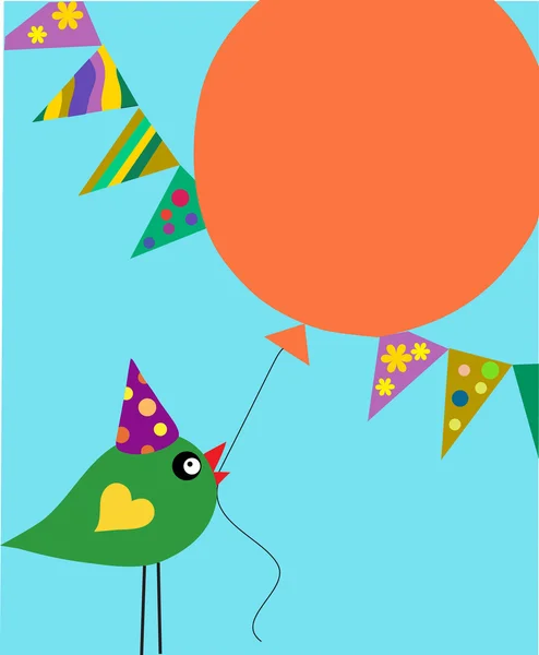 Gele vogel houden verjaardag ballon — Stockvector