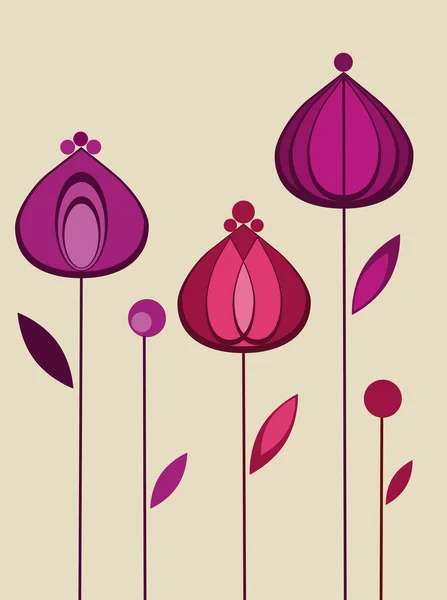 Tarjeta de cumpleaños con flores púrpuras — Vector de stock