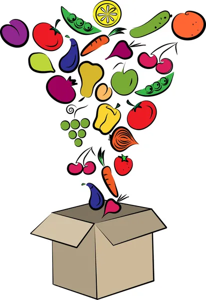 Ovoce a zelenina zabalené do krabice — Stockový vektor