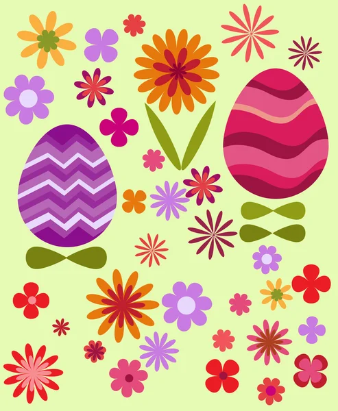 ईस्टर अंडे के साथ फूल पृष्ठभूमि — स्टॉक वेक्टर