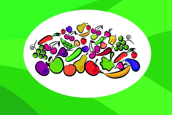 Frutas e produtos hortícolas no cartão — Vetor de Stock