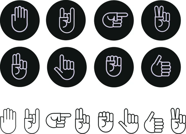 Set of hand signes on black and white — Stock Vector