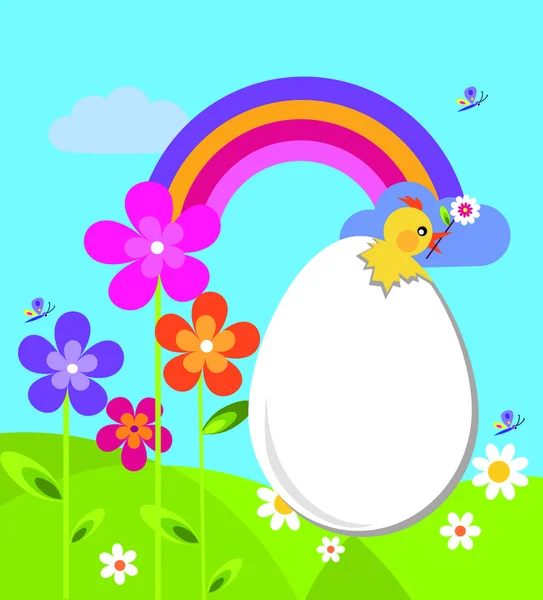 Zahrada s velikonoční vajíčko a květiny — Stockový vektor