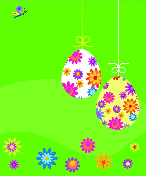 Tarjeta de Pascua; huevos con plantilla de flores — Archivo Imágenes Vectoriales
