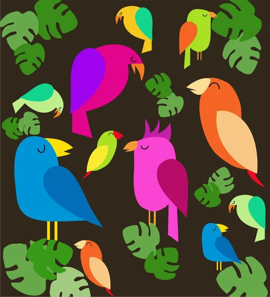Colorfull papegojor på träd — Stock vektor