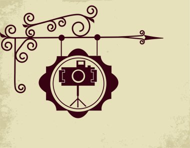 Antique street sign of photo store clipart