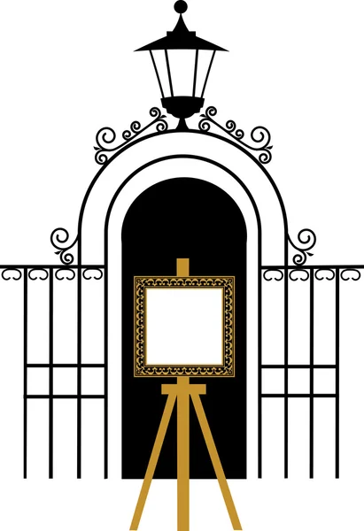 Vintage gate to the park with drawing easel — Stock Vector