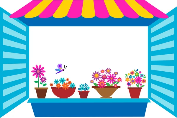 Open window with flowerpots — Stock Vector