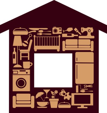 House set with furnitures and elctronics clipart