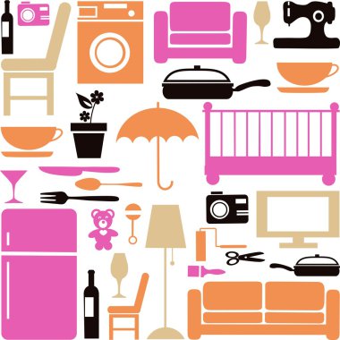 House set with furnitures and elctronics clipart