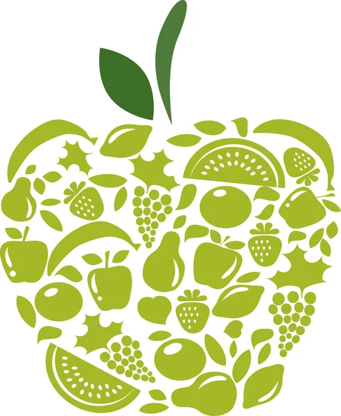 Apfel mit Obst- und Gemüsemuster auf weiß — Stockvektor