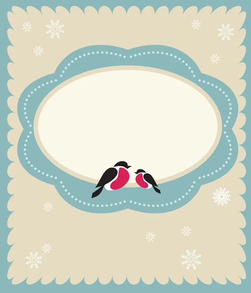 Iki şakrak kuşu kuşlar, Noel kartı şablonu — Stok Vektör
