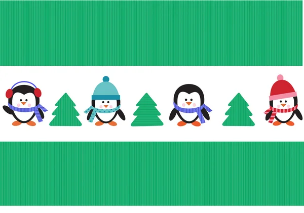 Pinguins com árvores de Natal — Vetor de Stock