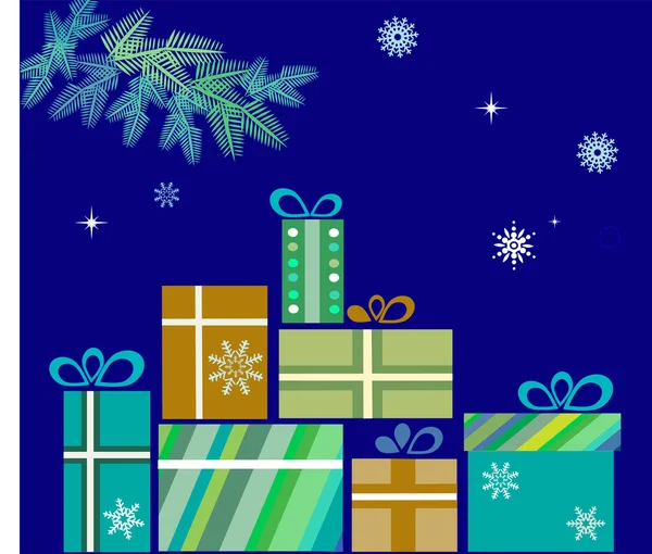 Stapel van cadeau voor Kerstmis op blauw — Stockvector