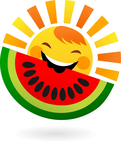 Happy slunce jíst dílek melounu — Stockový vektor