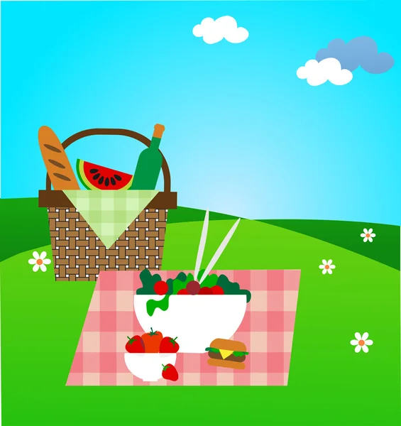 Sommerpicknick auf der grünen Wiese — Stockvektor
