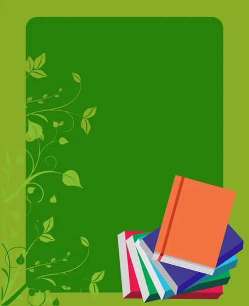 Libri scolastici su sfondo bordo verde — Vettoriale Stock