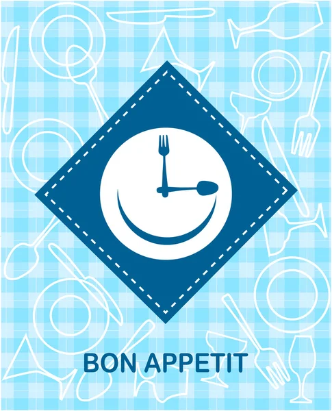 Menu restaurant design avec horloge souriante heureuse — Image vectorielle