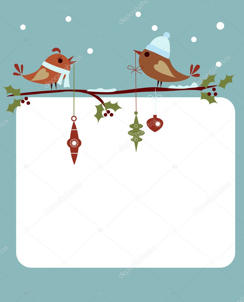 Template of christmas card with birds