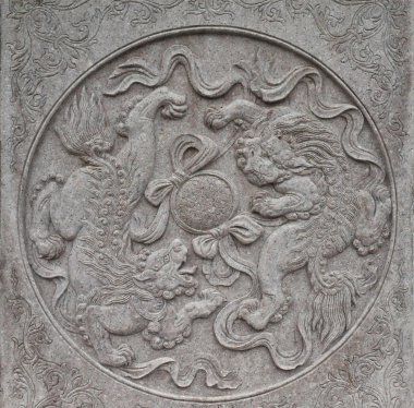 zhengzhou, Çin (gateway shaolin Tapınağı içinde taş heykel)