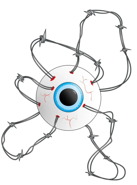 眼球用带刺的铁丝网 — 图库矢量图片