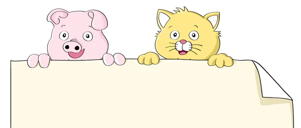 Cochon mignon et chat — Image vectorielle