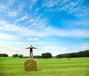 Standing on a roll of hay clipart