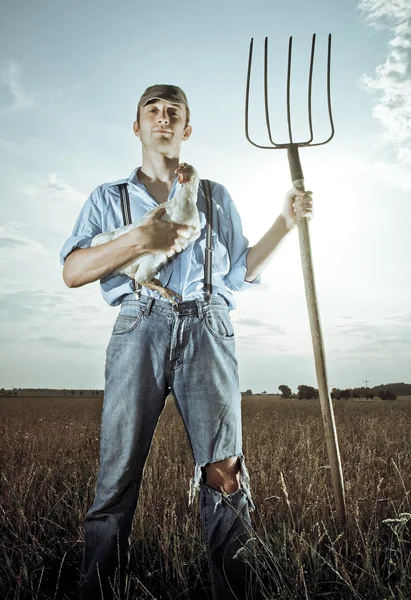 Farmer with Chicken — Stock Photo, Image