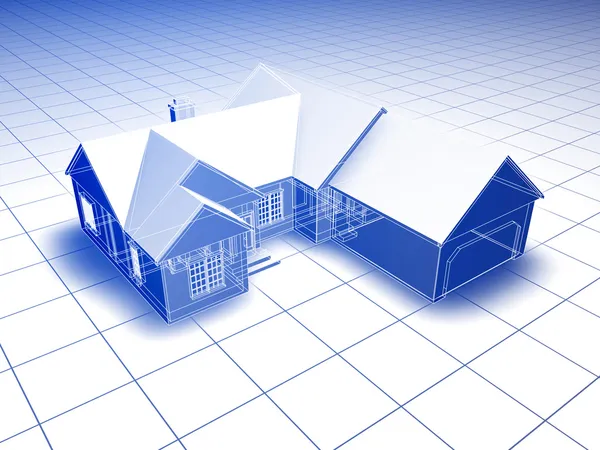 Дом 3D Blueprint — стоковое фото