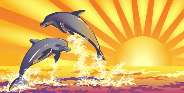 Les dauphins dans la mer — Image vectorielle